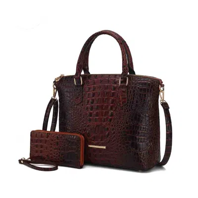 Mkf Collection By Mia K Liora Women's Tote Bag With Wallet, Croc Embossed Vegan Leather Handbag Purse In Brown