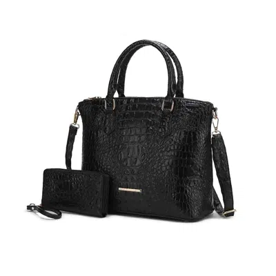 Mkf Collection By Mia K Liora Women's Tote Bag With Wallet, Croc Embossed Vegan Leather Handbag Purse In Black