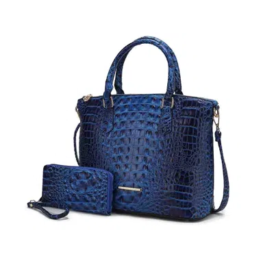 Mkf Collection By Mia K Liora Women's Tote Bag With Wallet, Croc Embossed Vegan Leather Handbag Purse In Blue