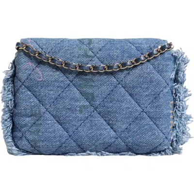 Pre-owned Chanel Denim Mood Flap Micro Logo Printed Fringed Shoulder Women's Bag In Blue