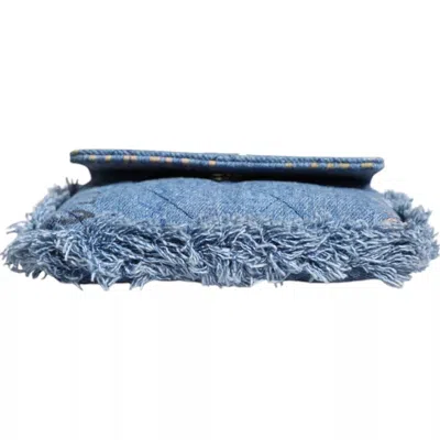 Pre-owned Chanel Denim Mood Flap Micro Logo Printed Fringed Shoulder Women's Bag In Blue