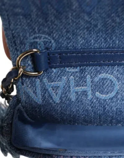 Pre-owned Chanel Denim Mood Flap Micro Logo Printed Fringed Shoulder Women's Bag In Blue