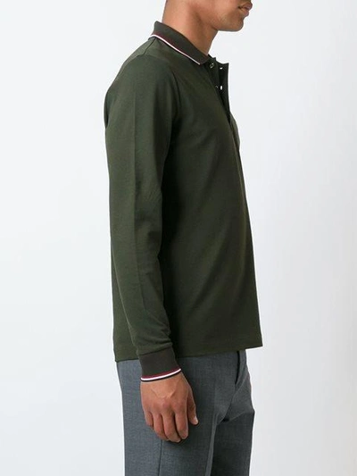 Shop Moncler Long Sleeve Logo Polo Shirt In Green