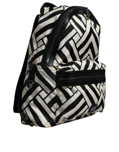 Pre-owned Dolce & Gabbana Black White Nylon Leather Travel Back Pack Women's Bag () In Black And White