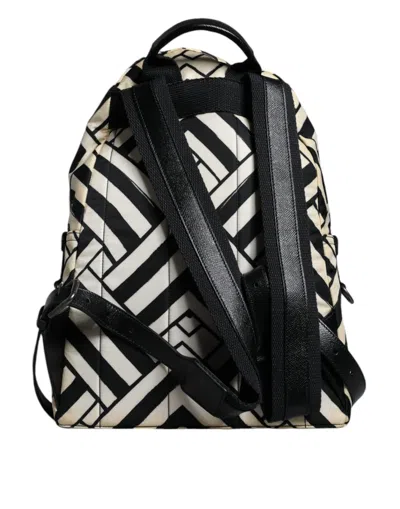 Pre-owned Dolce & Gabbana Black White Nylon Leather Travel Back Pack Women's Bag () In Black And White