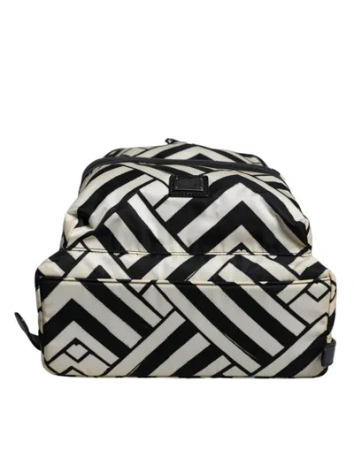 Pre-owned Dolce & Gabbana Black White Nylon Leather Travel Back Pack Women's Bag () In Black And White