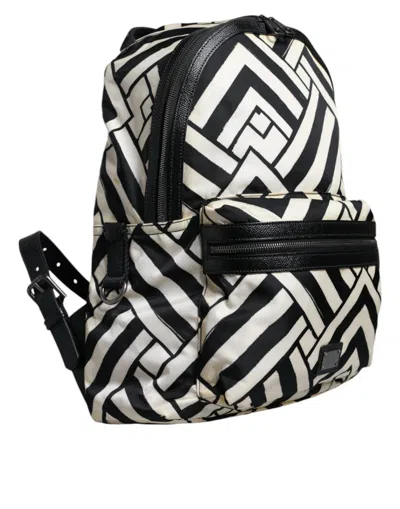 Pre-owned Dolce & Gabbana Black White Nylon Leather Travel Back Pack Women's Bag () In Black And White