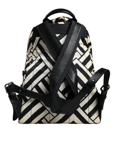 Pre-owned Dolce & Gabbana Black White Nylon Leather Travel Back Pack Women's Bag () In Black And White