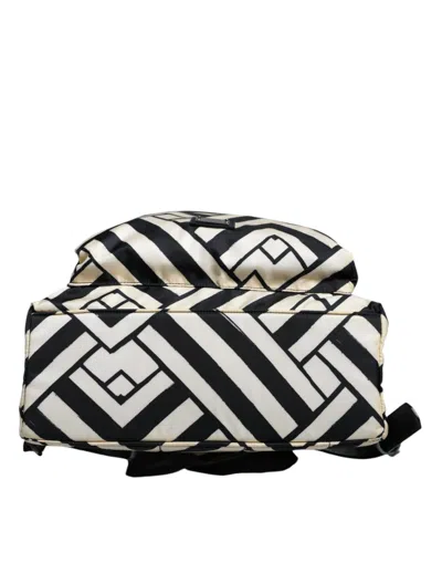 Pre-owned Dolce & Gabbana Black White Nylon Leather Travel Back Pack Women's Bag () In Black And White
