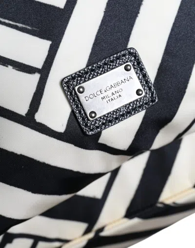Pre-owned Dolce & Gabbana Black White Nylon Leather Travel Back Pack Women's Bag () In Black And White