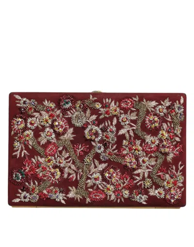 Pre-owned Dolce & Gabbana Bordeaux Velvet Gold Frame Clutch Evening Women's Bag ()