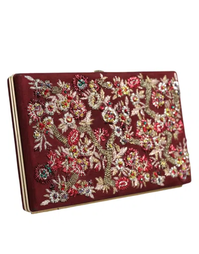 Pre-owned Dolce & Gabbana Bordeaux Velvet Gold Frame Clutch Evening Women's Bag ()