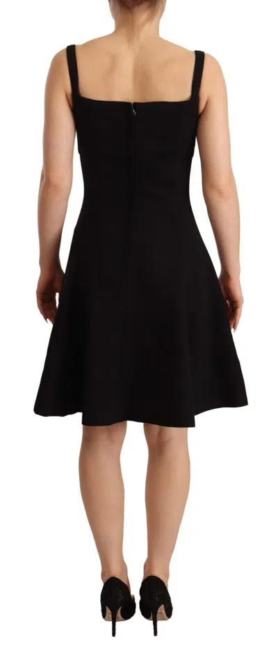 Dolce & Gabbana Black Fit Flare Wool Stretch Sheath Dress In Black