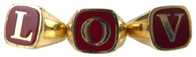 Pre-owned Dolce & Gabbana Gold Brass Love Enamel Set Of 3 Women's Ring ()