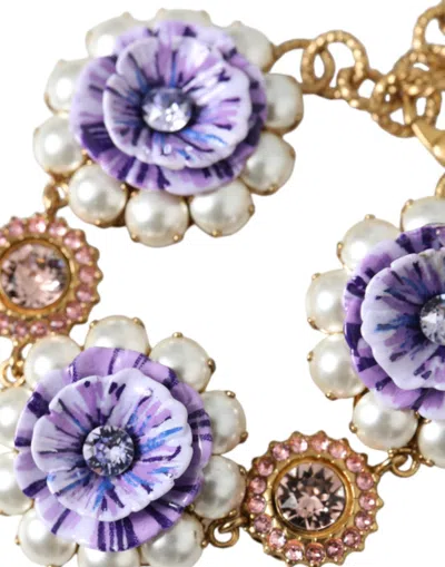 Pre-owned Dolce & Gabbana Gold Fiori Blooming Floral Baroque Crystals Women's Bracelet ()