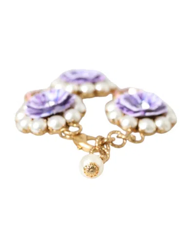 Pre-owned Dolce & Gabbana Gold Fiori Blooming Floral Baroque Crystals Women's Bracelet ()