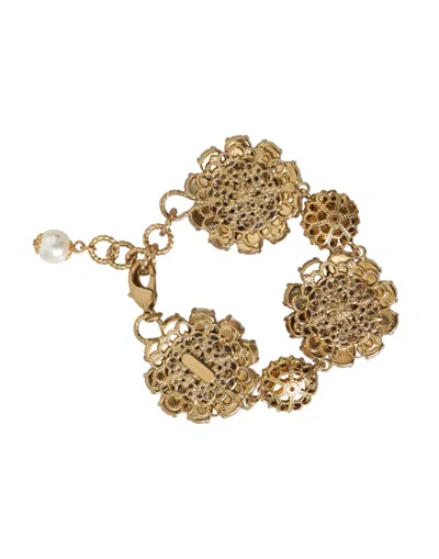 Pre-owned Dolce & Gabbana Gold Fiori Blooming Floral Baroque Crystals Women's Bracelet ()