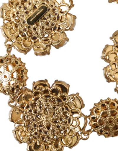 Pre-owned Dolce & Gabbana Gold Fiori Blooming Floral Baroque Crystals Women's Bracelet ()