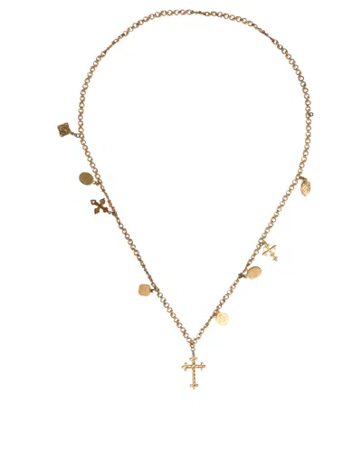 Dolce & Gabbana Gold Tone Brass Chain Religious Cross Pendant Necklace In Gold