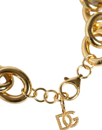 Pre-owned Dolce & Gabbana Gold Tone Brass Maxi Chain Lobster Clasp Logo Women's Bracelet ()