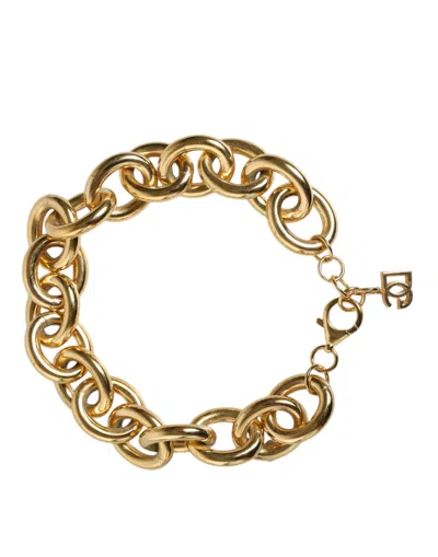 Pre-owned Dolce & Gabbana Gold Tone Brass Maxi Chain Lobster Clasp Logo Women's Bracelet ()