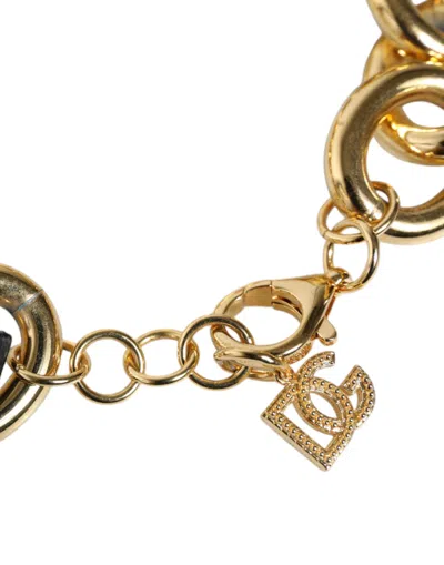 Pre-owned Dolce & Gabbana Gold Tone Brass Maxi Chain Lobster Clasp Logo Women's Bracelet ()