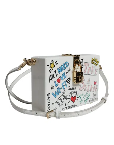Pre-owned Dolce & Gabbana White Graffiti Print Clutch Crossbody Women's Bag ()