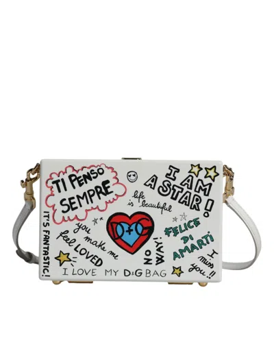 Pre-owned Dolce & Gabbana White Graffiti Print Clutch Crossbody Women's Bag ()