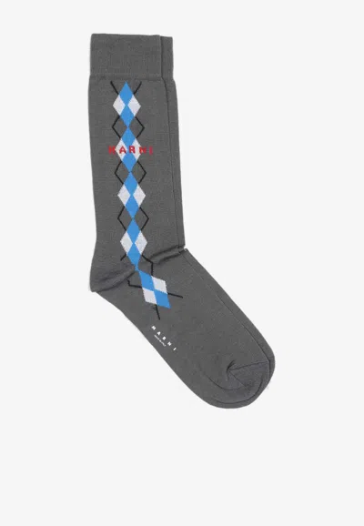 Marni Logo Ribbed Socks In Gray