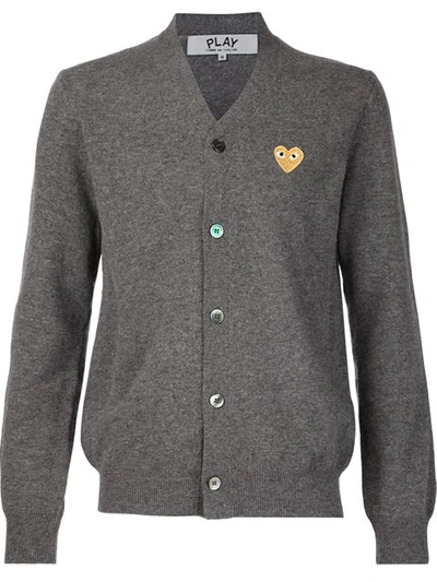 Shop Comme Des Garçons Play Embroidered Heart Cardigan In Grey