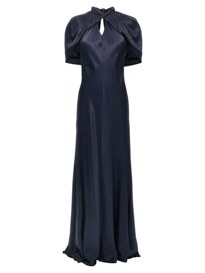 Alberta Ferretti Twisted Cape-sleeve Open-back Satin Gown