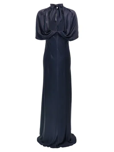Alberta Ferretti Twisted Cape-sleeve Open-back Satin Gown