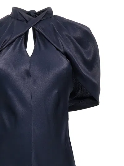 Alberta Ferretti Twisted Cape-sleeve Open-back Satin Gown