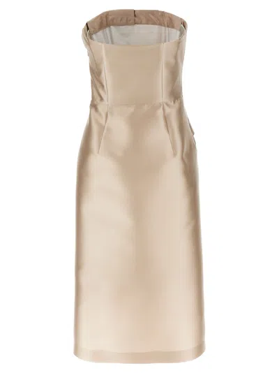 Alberta Ferretti Beige Mikado Longuette Dress In Neutral