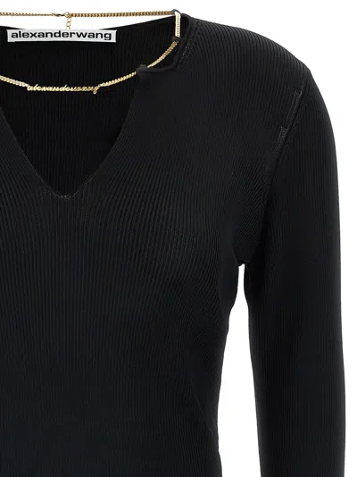 Alexander Wang V-neck Cropped Sweater With Nameplate Chain