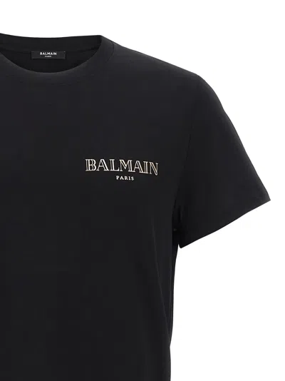 Balmain Black Crewneck T-shirt With Logo Print In Cotton Man