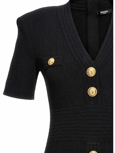 Balmain Viscose-blend Knit Mini Dress In Black