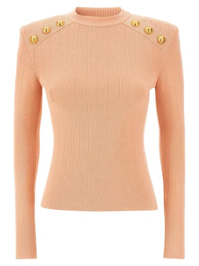 Balmain Ribbed Crew Neck Sweater With Gold Buttons