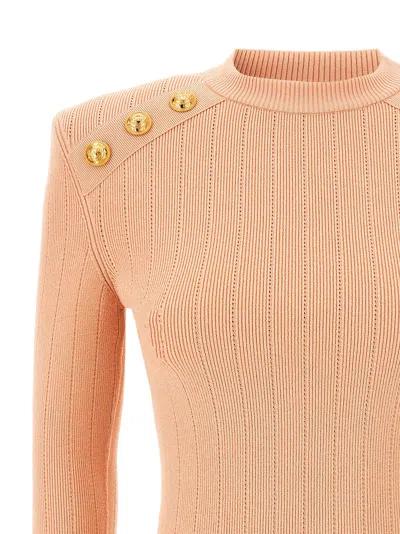 Balmain Ribbed Crew Neck Sweater With Gold Buttons
