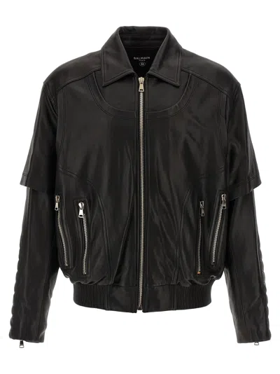 Shop Balmain Layered Leather Jacket