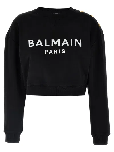 Balmain Women Logo Organic Cotton Cropped Sweatshirt