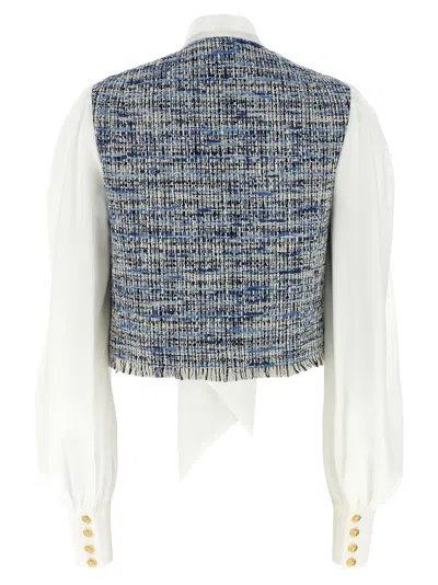 Balmain Tweed Shirt With Bow Detail And Gold Buttons