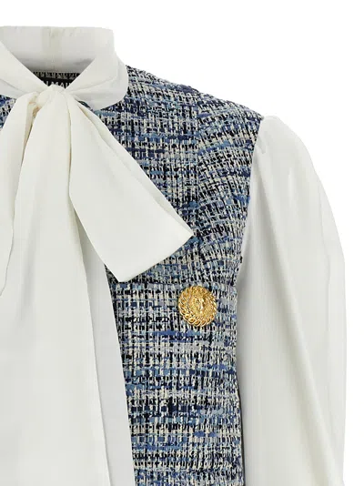 Balmain Tweed Shirt With Bow Detail And Gold Buttons