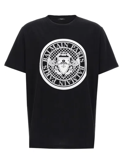 Balmain Crew Neck Black T-shirt With Graphic Print