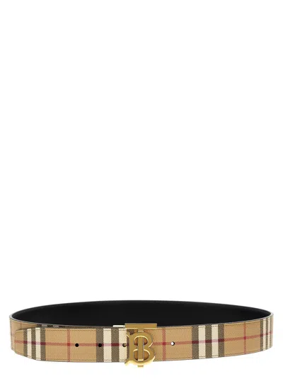 Burberry Check And Leather Reversible Tb Belt