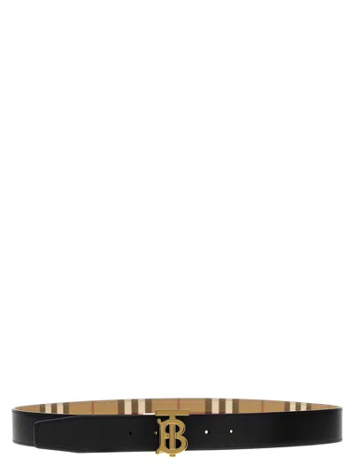 Burberry Check And Leather Reversible Tb Belt