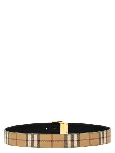 Burberry Check And Leather Reversible Tb Belt