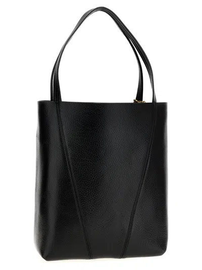 Chloé Large Leather Shopping Bag With Metal Charm In Black