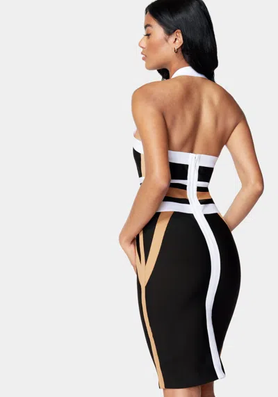 Shop Bebe Halter Neck Bandage Dress In Black,multi