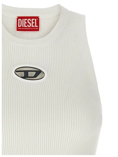Diesel M-caddix White Top With Oval D Logo Plaque On The Front In Viscose Blend Woman